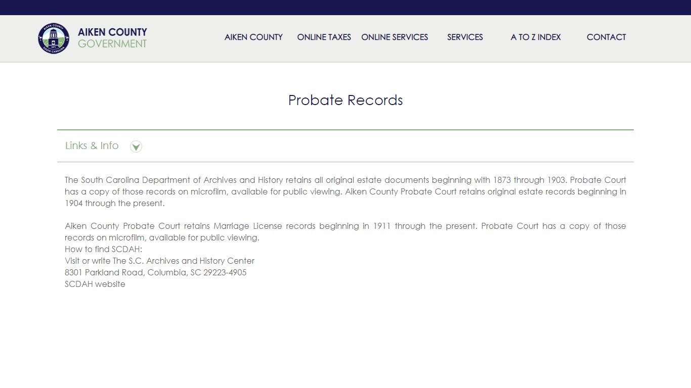 Probate Records - Aiken County Government